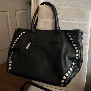 Silver studded genuine leather large shoulder bag purse tote